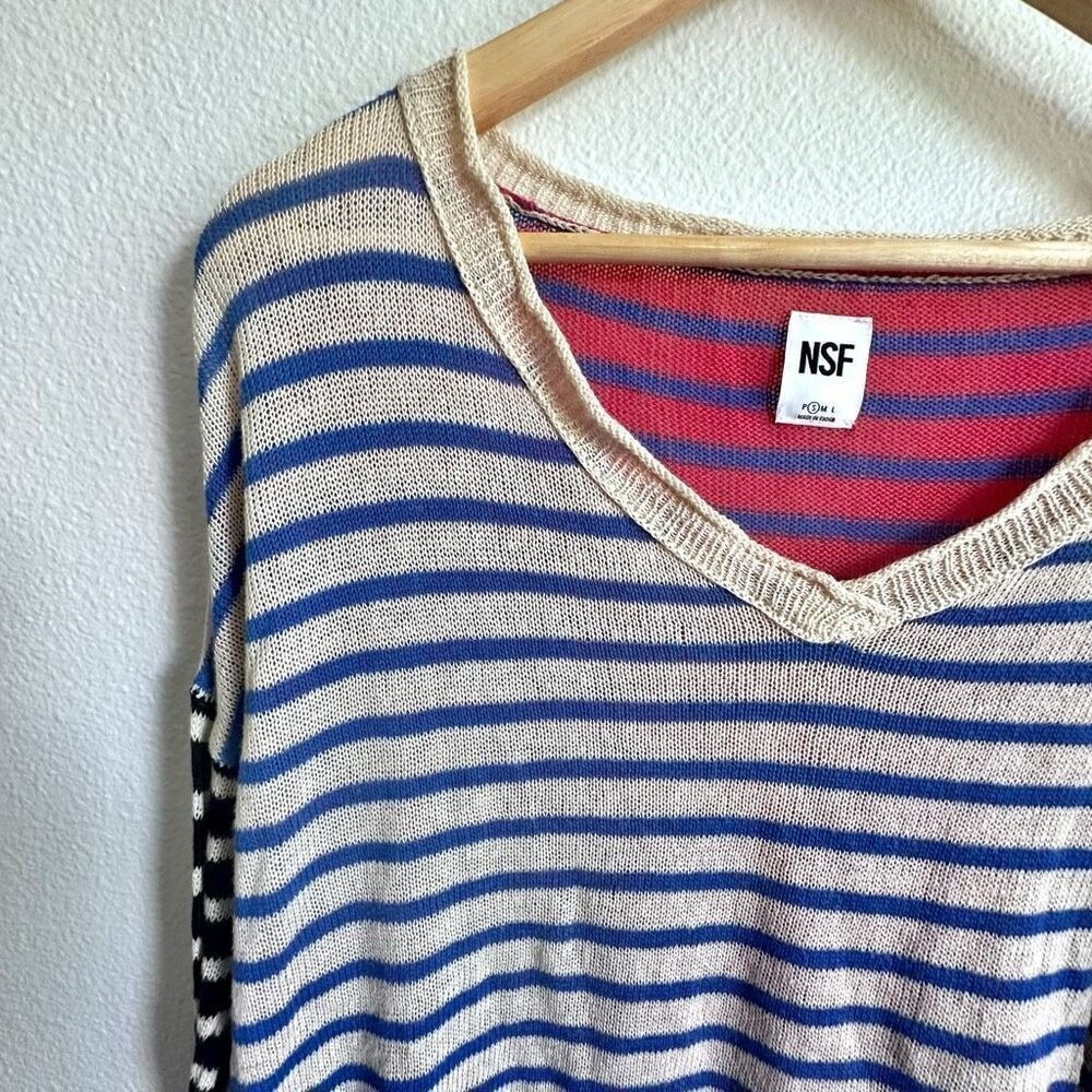 NSF | Stripe Striped Multi Color Slouch V-neck Long Sleeve Knit | Size Small - Picture 2 of 7